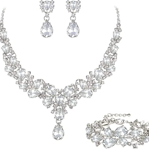 NEW Sparkling Bling Swarovski Crystal Rhinestone Wedding Necklace Set + … - Picture 3 of 16